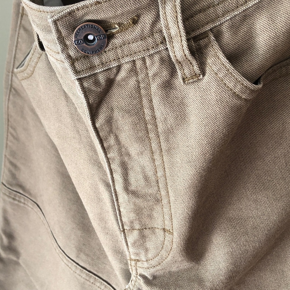 Men's REI Double Knee Canvas Work Pants in Brown - Sturdy Utility Style - Picture 3 of 12